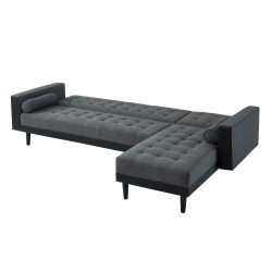 Canapé d'angle convertible LUXURY 4 places en tissu gris et PU noir avec angle réversible