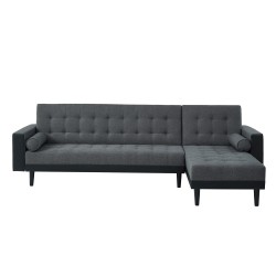 Canapé d'angle convertible LUXURY 4 places en tissu gris et PU noir avec angle réversible