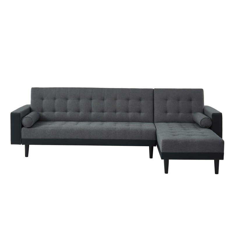 Canapé d'angle convertible LUXURY 4 places en tissu gris et PU noir avec angle réversible