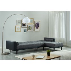 Canapé d'angle convertible LUXURY 4 places en tissu gris et PU noir avec angle réversible