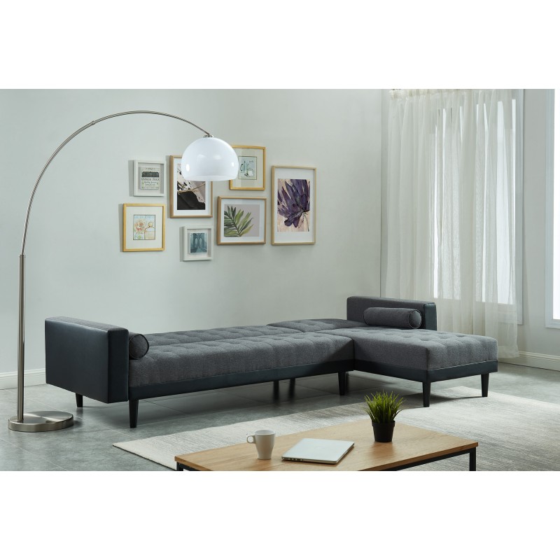 Canapé d'angle convertible LUXURY 4 places en tissu gris et PU noir avec angle réversible