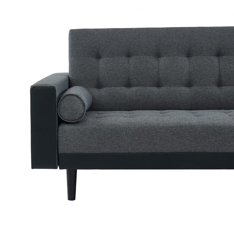 Canapé d'angle convertible LUXURY 4 places en tissu gris et PU noir avec angle réversible