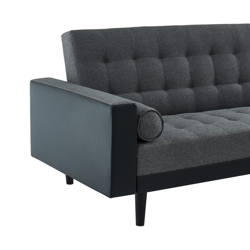 Canapé d'angle convertible LUXURY 4 places en tissu gris et PU noir avec angle réversible