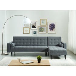 Canapé d'angle LUXURY convertible 4 places en tissu anthracite et pieds en bois avec angle réversible