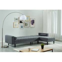 Canapé d'angle LUXURY convertible 4 places en tissu anthracite et pieds en bois avec angle réversible