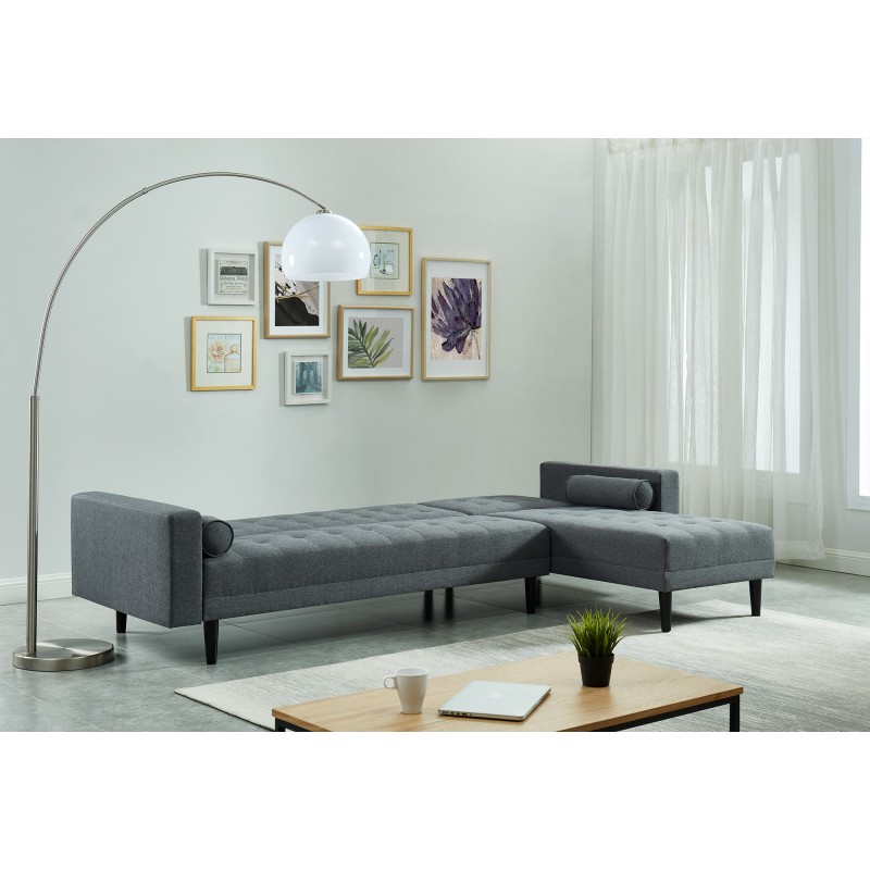 Canapé d'angle LUXURY convertible 4 places en tissu anthracite et pieds en bois avec angle réversible