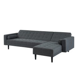 Canapé d'angle LUXURY convertible 4 places en tissu anthracite et pieds en bois avec angle réversible