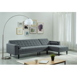 Canapé d'angle LUXURY convertible 4 places en tissu anthracite et pieds en bois avec angle réversible