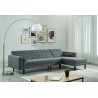 Canapé d'angle LUXURY convertible 4 places en tissu anthracite et pieds en bois avec angle réversible