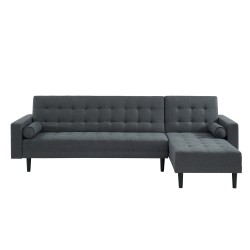 Canapé d'angle LUXURY convertible 4 places en tissu anthracite et pieds en bois avec angle réversible