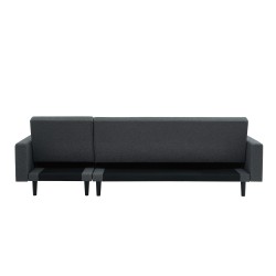 Canapé d'angle LUXURY convertible 4 places en tissu anthracite et pieds en bois avec angle réversible
