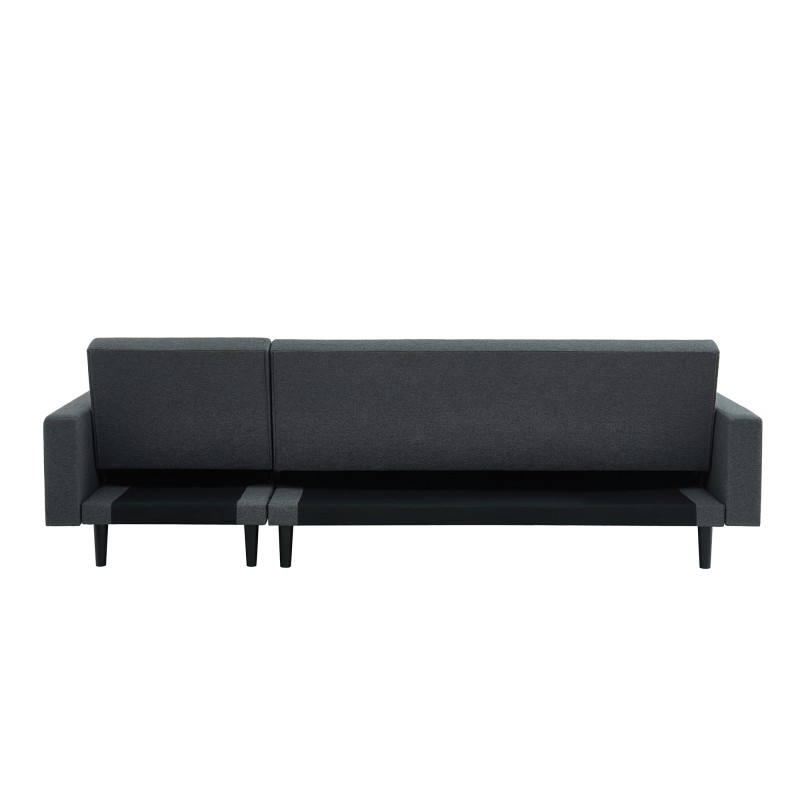Canapé d'angle LUXURY convertible 4 places en tissu anthracite et pieds en bois avec angle réversible