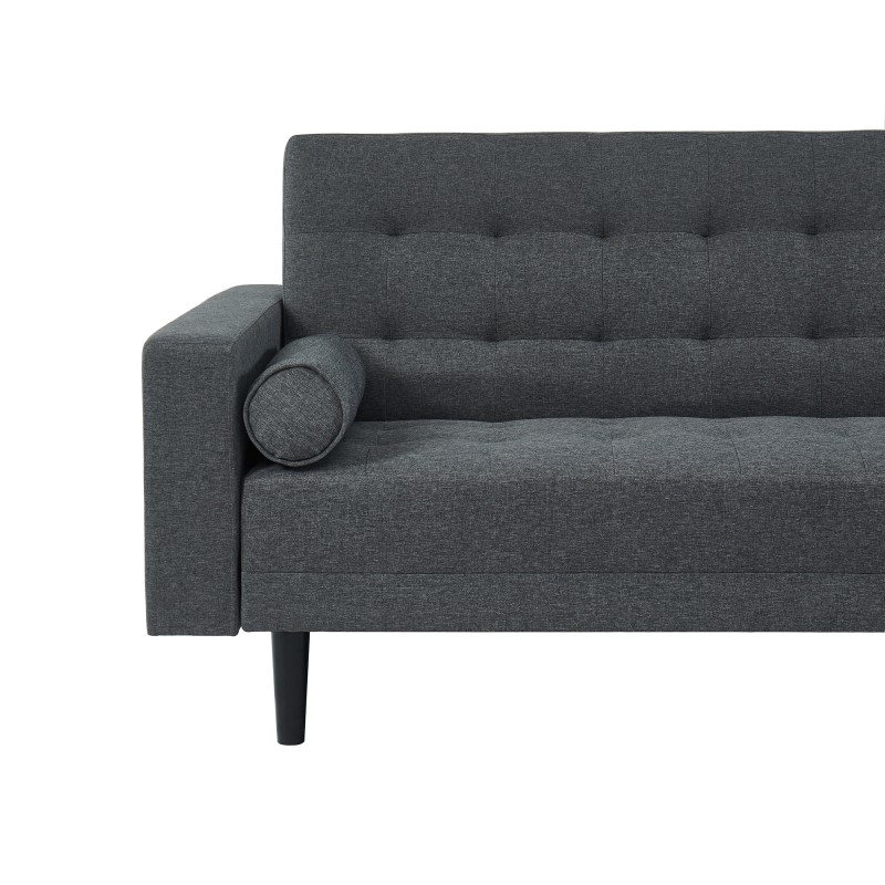 Canapé d'angle LUXURY convertible 4 places en tissu anthracite et pieds en bois avec angle réversible