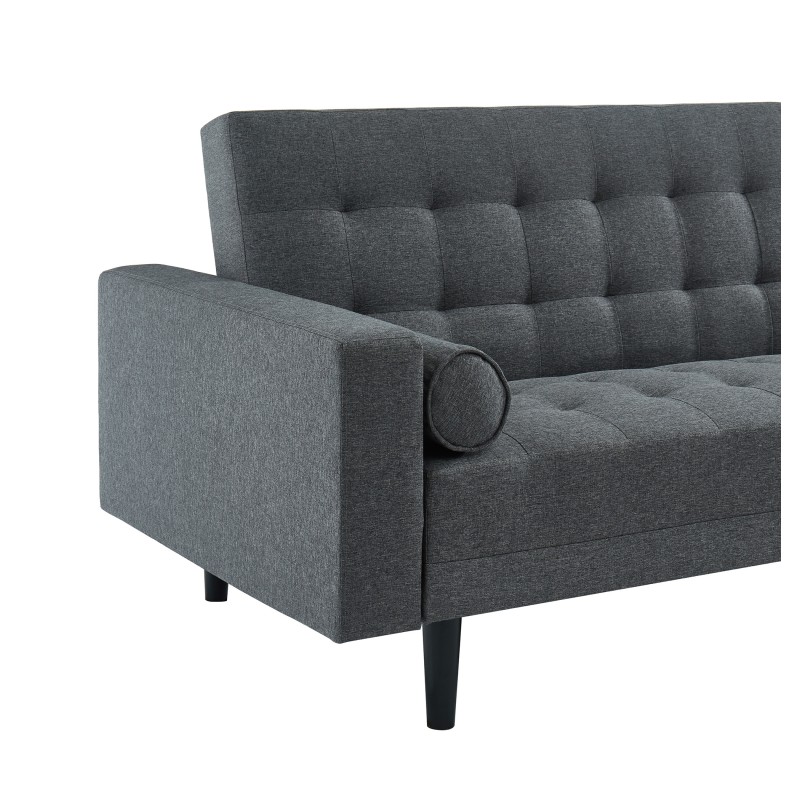 Canapé d'angle LUXURY convertible 4 places en tissu anthracite et pieds en bois avec angle réversible