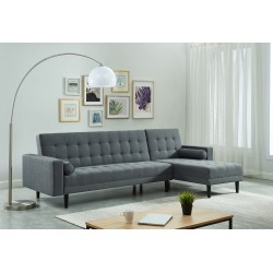 Canapé d'angle LUXURY convertible 4 places en tissu anthracite et pieds en bois avec angle réversible