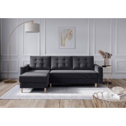 Canapé Angle IVORY velour anthracite Convertible 3 places