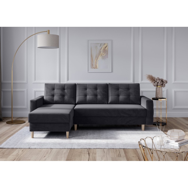 Canapé Angle IVORY velour anthracite Convertible 3 places