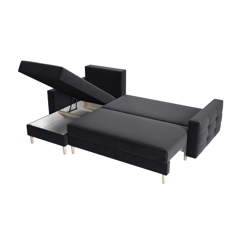 Canapé Angle IVORY velour anthracite Convertible 3 places