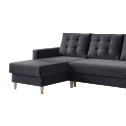 Canapé Angle IVORY velour anthracite Convertible 3 places