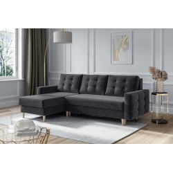 Canapé Angle IVORY velour anthracite Convertible 3 places