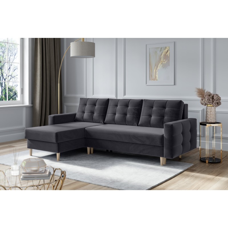 Canapé Angle IVORY velour anthracite Convertible 3 places