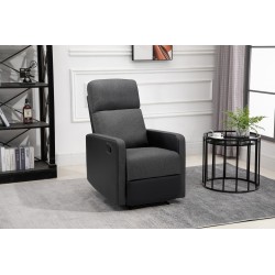 Fauteuil relax small LOVA en PU noir et tissu gris foncé avec fonction manuel d'une largeur d'assise 47cm