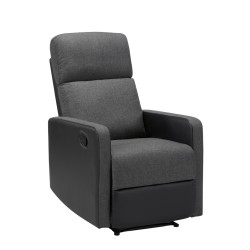 Fauteuil relax small LOVA en PU noir et tissu gris foncé avec fonction manuel d'une largeur d'assise 47cm