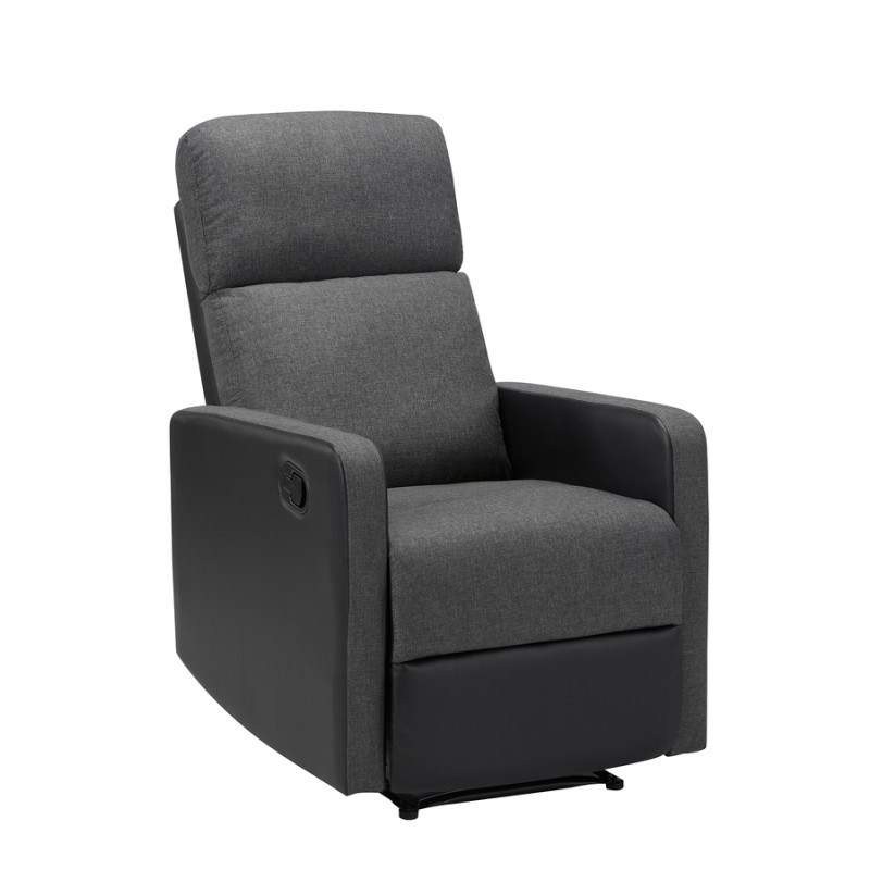 Fauteuil relax small LOVA en PU noir et tissu gris foncé avec fonction manuel d'une largeur d'assise 47cm