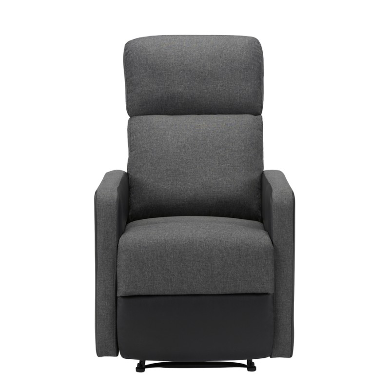 Fauteuil relax small LOVA en PU noir et tissu gris foncé avec fonction manuel d'une largeur d'assise 47cm