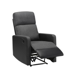 Fauteuil relax small LOVA en PU noir et tissu gris foncé avec fonction manuel d'une largeur d'assise 47cm