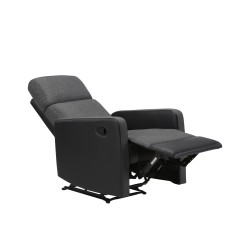 Fauteuil relax small LOVA en PU noir et tissu gris foncé avec fonction manuel d'une largeur d'assise 47cm