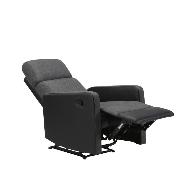 Fauteuil relax small LOVA en PU noir et tissu gris foncé avec fonction manuel d'une largeur d'assise 47cm
