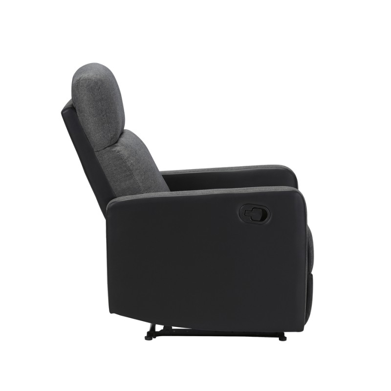 Fauteuil relax small LOVA en PU noir et tissu gris foncé avec fonction manuel d'une largeur d'assise 47cm