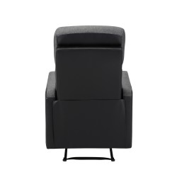 Fauteuil relax small LOVA en PU noir et tissu gris foncé avec fonction manuel d'une largeur d'assise 47cm