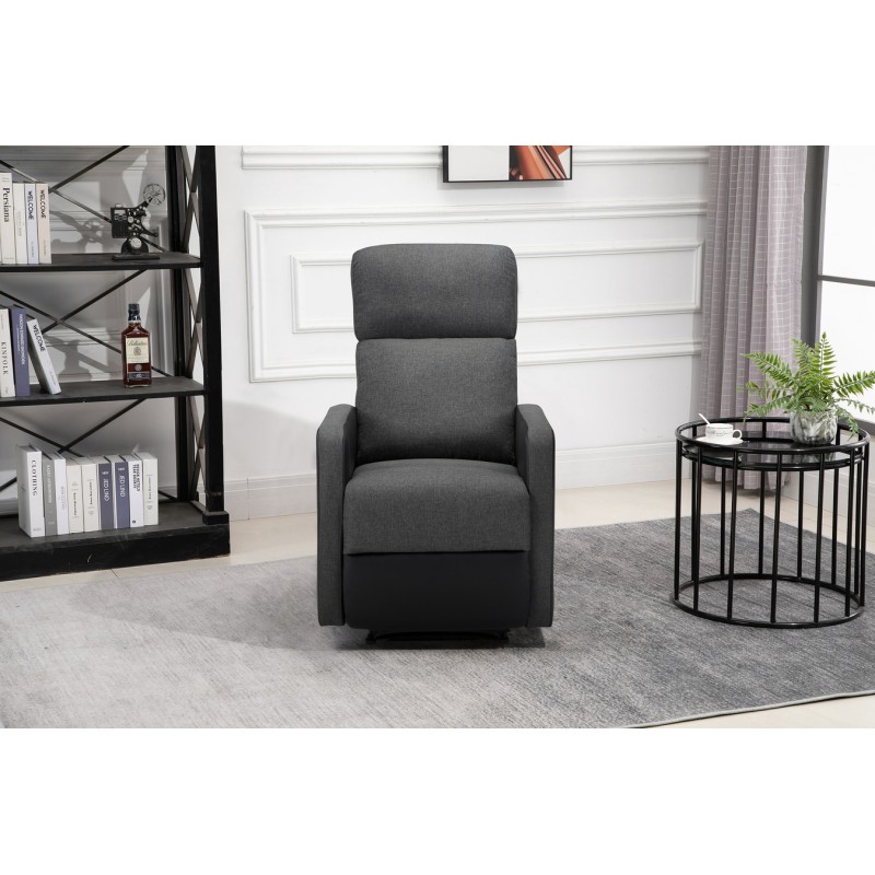Fauteuil relax small LOVA en PU noir et tissu gris foncé avec fonction manuel d'une largeur d'assise 47cm