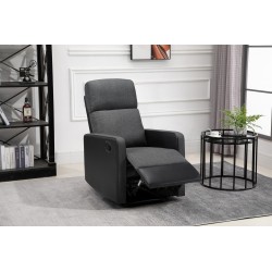 Fauteuil relax small LOVA en PU noir et tissu gris foncé avec fonction manuel d'une largeur d'assise 47cm