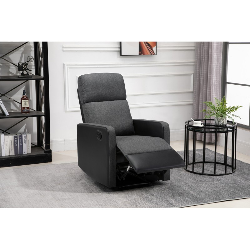 Fauteuil relax small LOVA en PU noir et tissu gris foncé avec fonction manuel d'une largeur d'assise 47cm