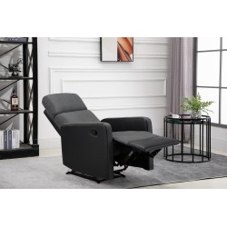 Fauteuil relax small LOVA en PU noir et tissu gris foncé avec fonction manuel d'une largeur d'assise 47cm
