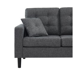 Canapé d'angle MIRISA en tissu gris et pieds en bois 4 places et 2 coussins inclus