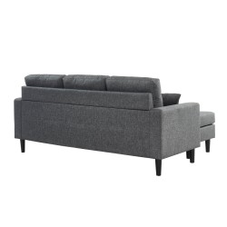 Canapé d'angle MIRISA en tissu gris et pieds en bois 4 places et 2 coussins inclus