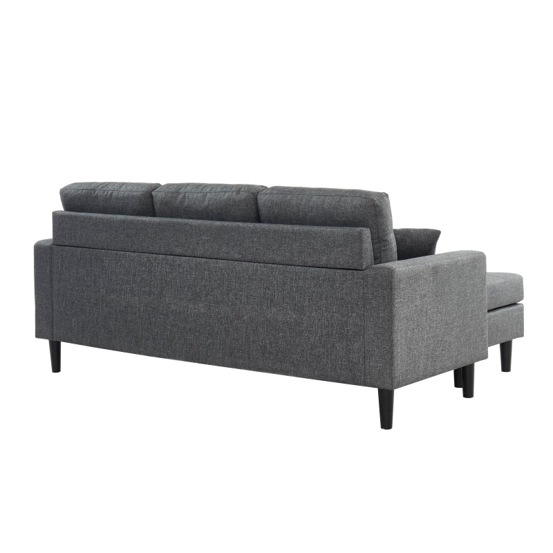 Canapé d'angle MIRISA en tissu gris et pieds en bois 4 places et 2 coussins inclus