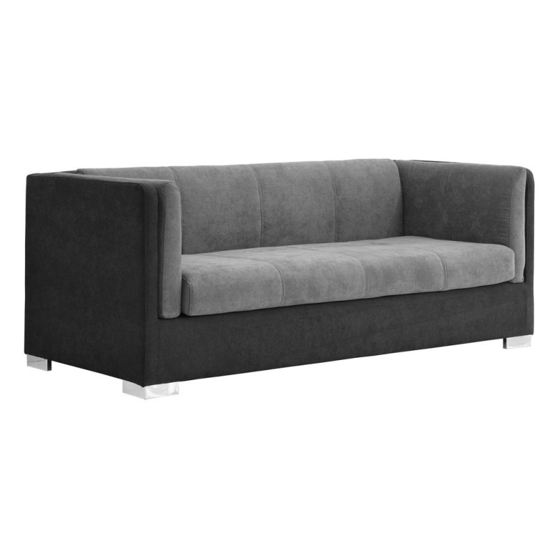 Canapé fixe 3 places SAHEL velours anthracite et noir 205 x 90 x 78 cm