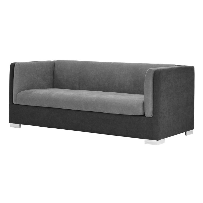 Canapé fixe 3 places SAHEL velours anthracite et noir 205 x 90 x 78 cm