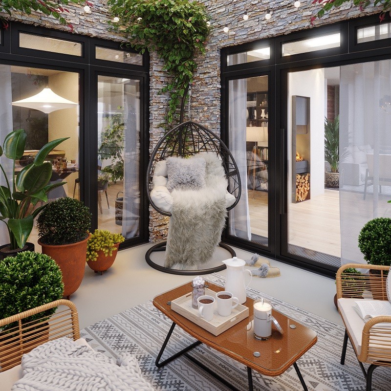 Fauteuil suspendu LEON résine tressée noire fourni avec pied