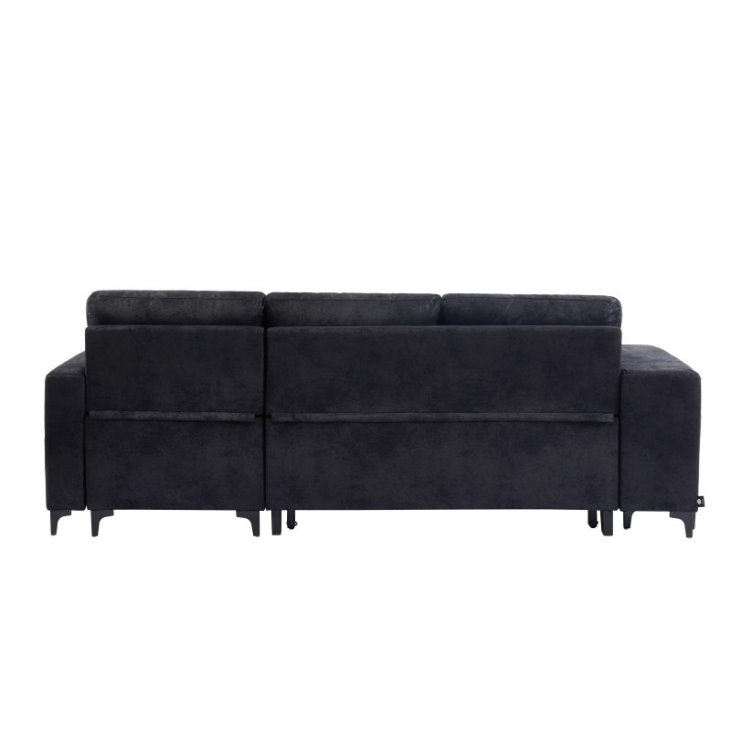 Canapé d'angle JULES convertible en tissu effet vintage noir