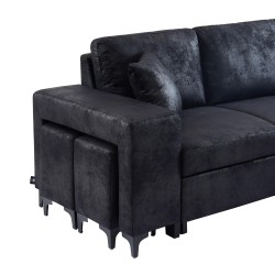 Canapé d'angle JULES convertible en tissu effet vintage noir