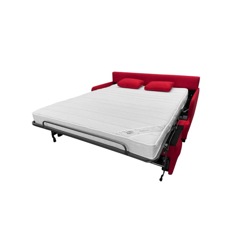 BILLY Canapé convertible 3 places rouge rubis matelas Simmons 140cm