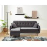 Canapé d'angle SWEETY en velours gris avec pieds en métal noir 4places et 2 coussins inclus