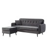Canapé d'angle SWEETY en velours gris avec pieds en métal noir 4places et 2 coussins inclus