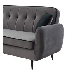 Canapé d'angle SWEETY en velours gris avec pieds en métal noir 4places et 2 coussins inclus